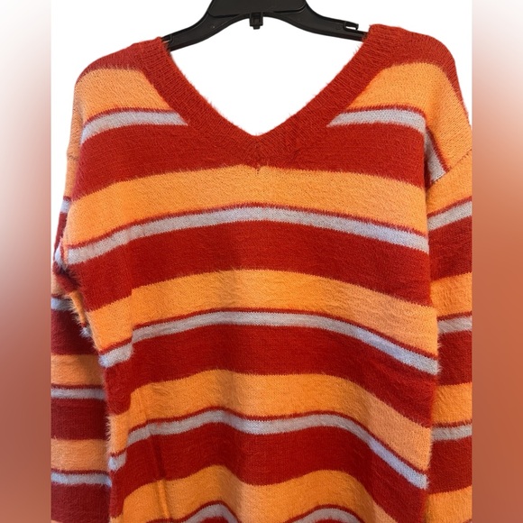 NWT Davi & Dani Red Orange Gray Stripe V Neck Long Sleeve Knit Sweater DRESS - Picture 3 of 9